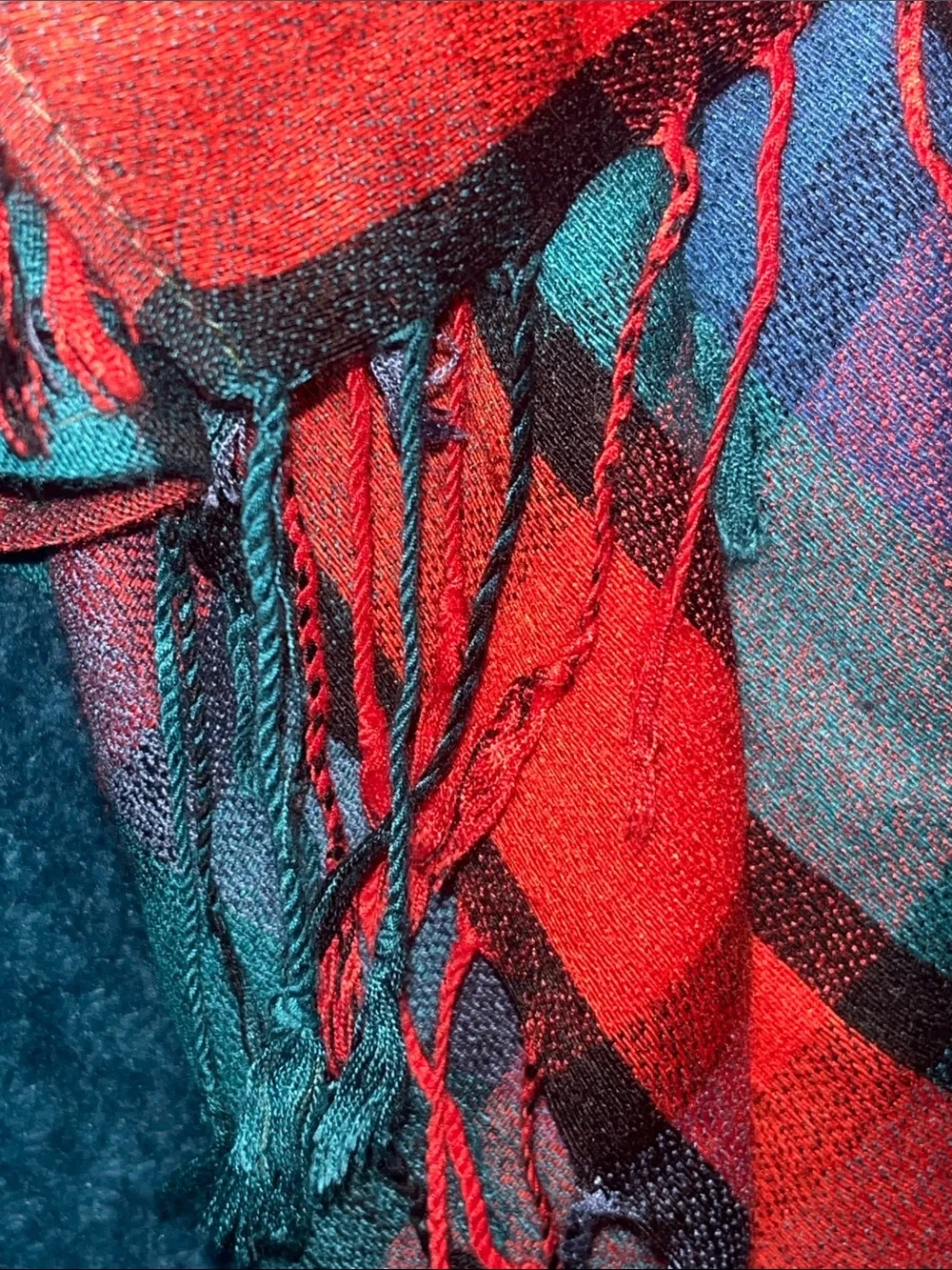 Plaid Red & Teal Women’s Pashmina scarf with Fringe Viscose Blend S27